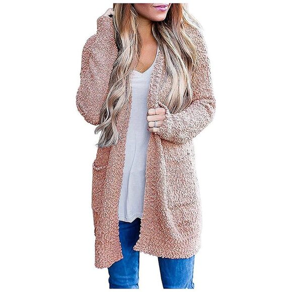 Women's Long Sleeve Soft Chunky Knit Sweater Open Front Cardigans Pink